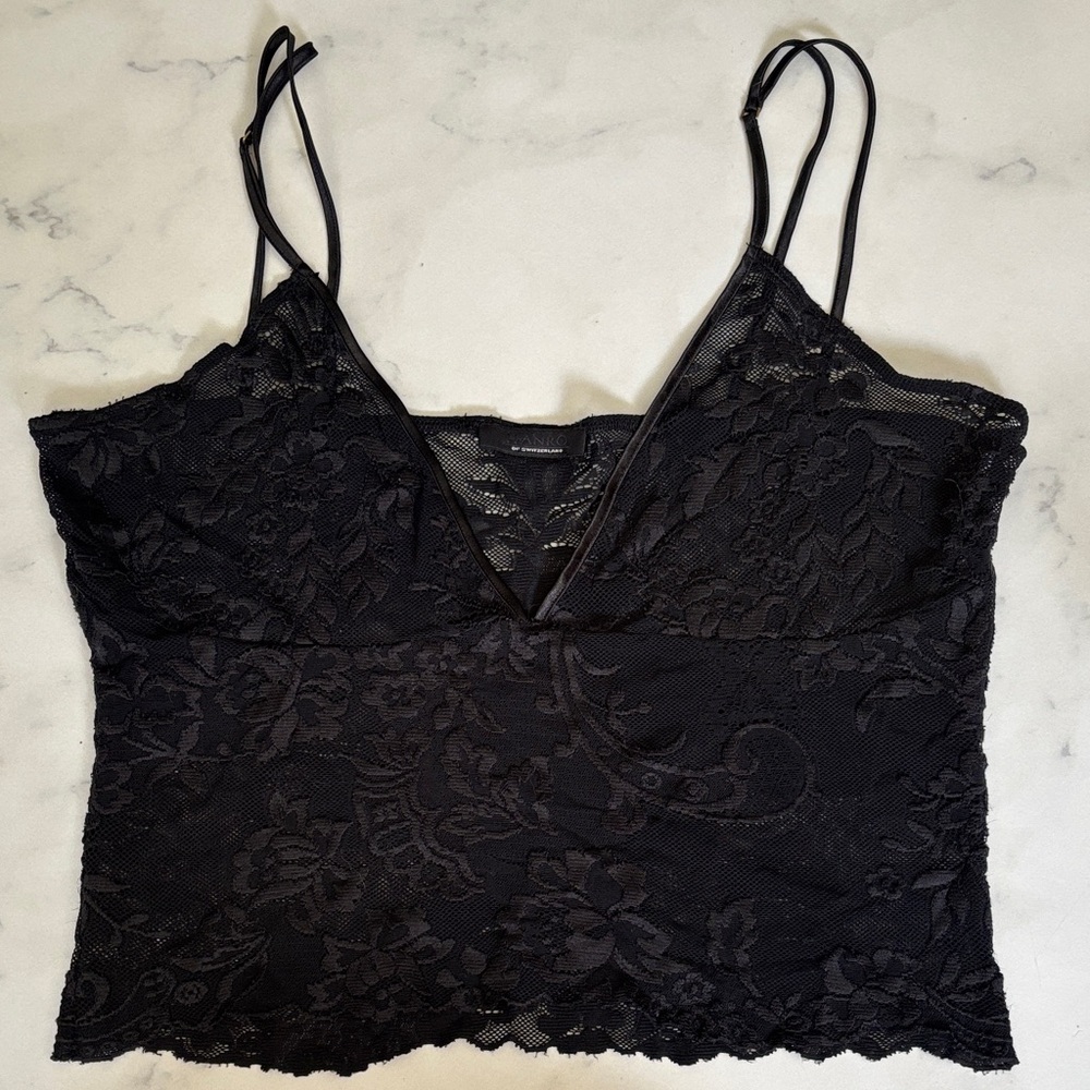 Hanro of Switzerland Black Lace V Neck Sheer Crop Camisole Top Bralette like new - Picture 8 of 12